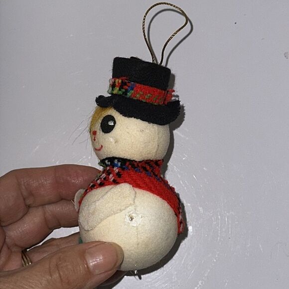 Vintage 60s/70s Snowman Holding Umbrella Flocked Styrofoam Christmas Ornament - Picture 2 of 6